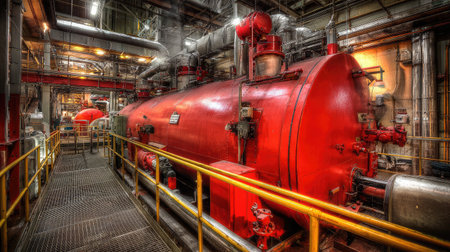 A steam drum connected to boiler systems in a thermal power plantの素材