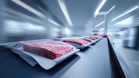Automated packaging system sealing prepared meals on a conveyor line in a clean facilityの素材