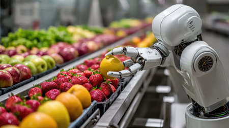 Automated quality control robot analyzing color and shape of fresh produceの素材