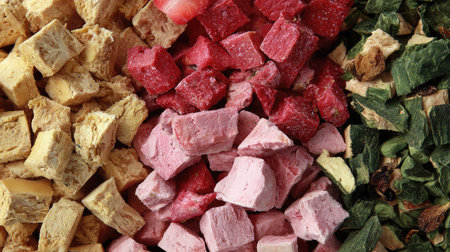 Close-up of freeze-dried meals under analysis for rehydration efficiencyの素材