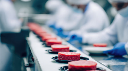 Automated packaging system sealing prepared meals on a conveyor line in a clean facilityの素材