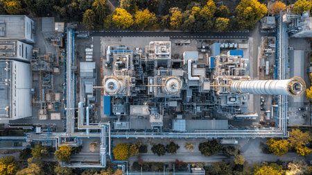 Overhead view of a combined cycle power plant with natural gas inputsの素材