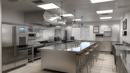 Modular lab kitchen with IoT-enabled appliances testing new food formulasの素材