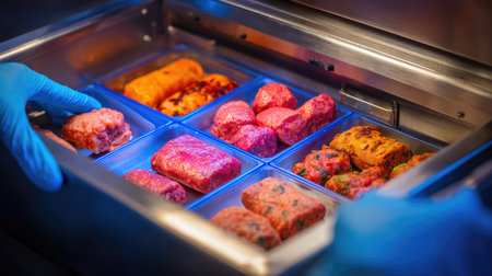 Protein synthesizer machine assembling alternative meats in a sterile chamberの素材