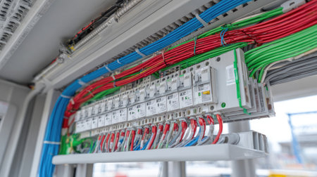 Power converter modules stacked neatly with clean wiring and airflow panelsの素材