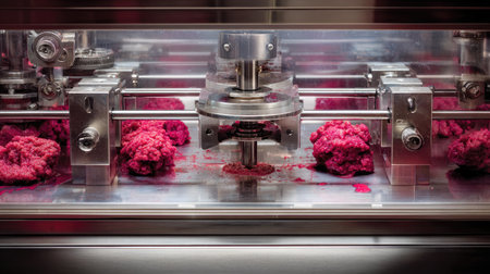 Protein synthesizer machine assembling alternative meats in a sterile chamberの素材