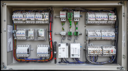 Power converter modules stacked neatly with clean wiring and airflow panelsの素材