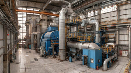 Thermal power plant during maintenance shutdown with exposed systemsの素材
