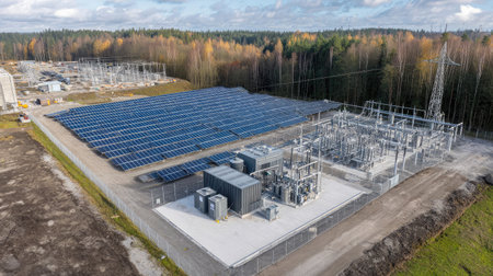 Solar panel field integrated with conventional power infrastructure for hybrid energyの素材