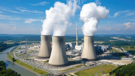 Thermal power plant during maintenance shutdown with exposed systemsの素材