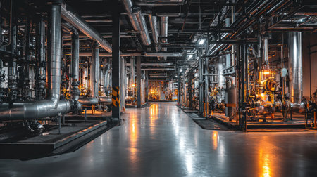Thermal power plant during maintenance shutdown with exposed systemsの素材