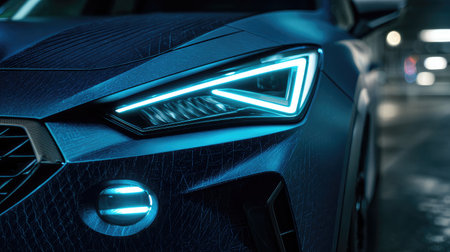 Adaptive LED headlight system glowing with precision-cut beamsの素材