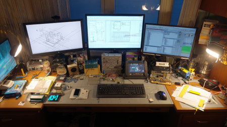 Engineering workstation with technical D software and measurements in progressの素材