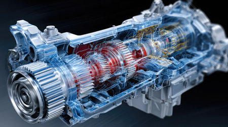 Transmission system layout with gears and electronic controls exposedの素材