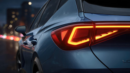 Rear lights with intelligent LED matrix technology lit up in close-up shotの素材