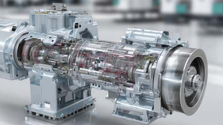 Transmission system layout with gears and electronic controls exposedの素材