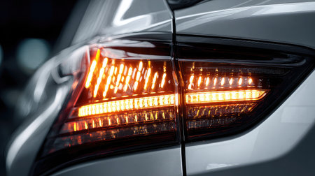 Rear lights with intelligent LED matrix technology lit up in close-up shotの素材