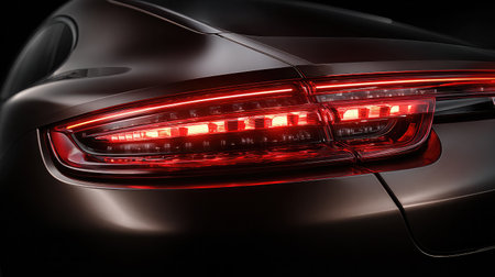Rear lights with intelligent LED matrix technology lit up in close-up shotの素材