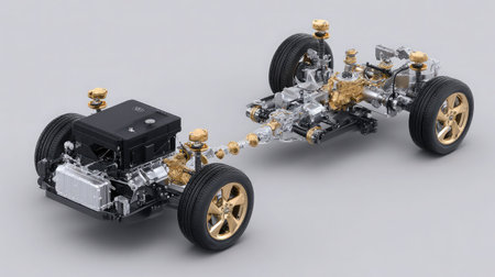 Technical render of regenerative braking system in hybrid vehicleの素材