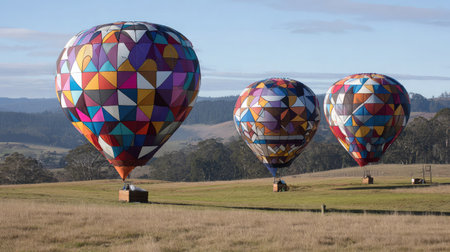 Geometric patterns formed by hovering solar balloons above wide field of grassの素材