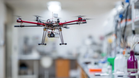 Food-grade drone delivering ingredients to a controlled research labの素材