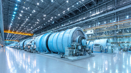 Modern gas turbine system with chrome components inside a clean energy facilityの素材