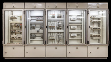 Series of circuit breakers and control fuses inside a sealed power cabinetの素材
