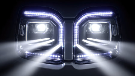 Adaptive LED headlight system glowing with precision-cut beamsの素材