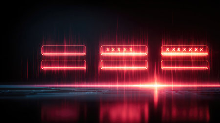 Secure digital login screen with glowing password fields and encrypted fingerprint accessの素材
