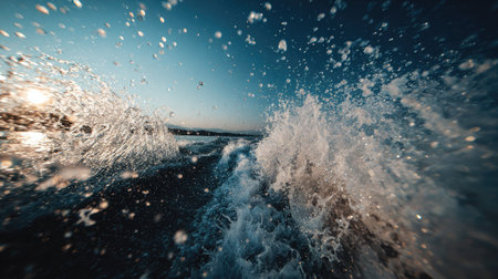 Experience the breathtaking beauty of dynamic ocean waves splashing under the warm glow of dawn. This striking coastal scene captures the energy and tranquility of nature, inviting exploration and adventure.の素材