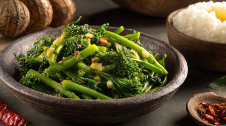 This image features a delicious serving of fresh broccoli rabe sautの素材