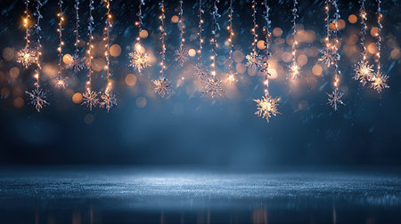 A captivating winter-themed background featuring sparkling snowflakes suspended among shimmering lights. Ideal for holiday designs and festive projects.の素材