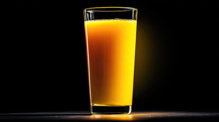 A vibrant glass of freshly squeezed citrus juice stands against a dark backdrop, emphasizing the bright color and refreshing appeal of the drink.の素材