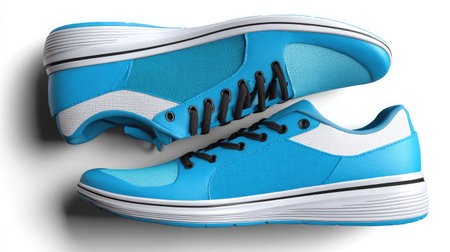 Bright and sporty blue athletic shoes perfect for various sports activities, offering a combination of style and comfortable support for an active lifestyle.の素材