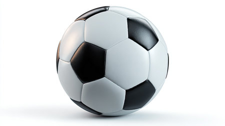 A classic black and white soccer ball resting on a minimalist background. Ideal for sports-related themes, promoting teamwork and athletic performance.の素材