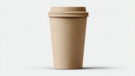 This minimalist brown paper coffee cup is perfect for eco-friendly product presentations and illustrates sustainable beverage packaging options.の素材