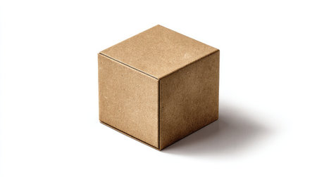 This image showcases a plain brown cardboard box isolated on a white background, ideal for various packaging and shipping applications.の素材