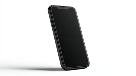 A modern smartphone stands elegantly against a clean background, emphasizing its sleek design and minimalistic approach to technology. Perfect for showcasing innovation and usability in digital marketing or advertising.の素材