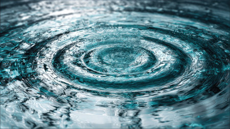This close-up image captures the mesmerizing ripples of water, showcasing detailed bubble formations and silky reflections in calming blue tones. Perfect for depicting serenity.の素材