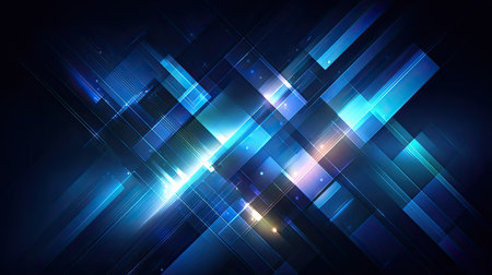 Vivid abstract background featuring glowing blue and turquoise lines and rectangles, creating a dynamic and modern visual experience suitable for various creative projects.の素材