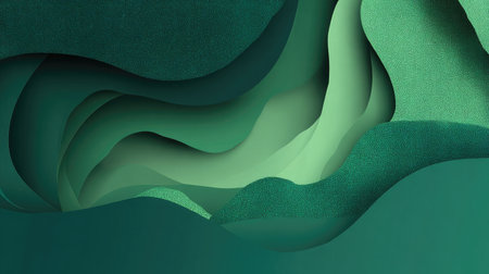 This abstract image features a beautiful gradient of green waves and textured layers, perfect for use in modern design projects and creative applications.の素材