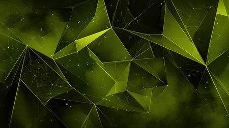 A visually captivating abstract design featuring dynamic triangular shapes and a rich green palette, ideal for modern and technological themes.の素材