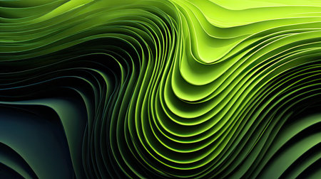 A mesmerizing abstract image featuring fluid waves in varying shades of green. This design showcases smooth lines and curves, creating a sense of depth and movement. Perfect for backgrounds or creative projects that aim to evoke tranquility and modern aesthetics.の素材