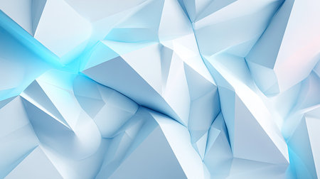This abstract background features geometric shapes with sharp angles and soft gradients in light blue and white, creating a dynamic and modern visual experience.の素材