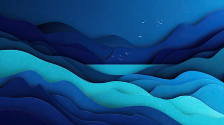 This stunning abstract design features layered ocean waves in various shades of blue, creating a serene atmosphere with gentle curves and subtle textures.の素材