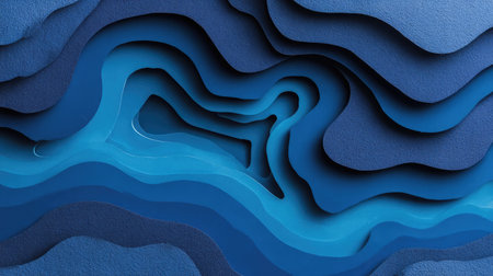 This image features an abstract layered texture in shades of blue, showcasing smooth curves and depth that create a visually stunning background suitable for design projects.の素材