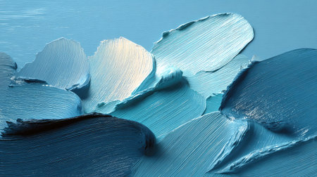 A mesmerizing abstract artwork featuring a close-up of various blue brush strokes on canvas. This image captures the fluidity and textures, evoking tranquility.の素材
