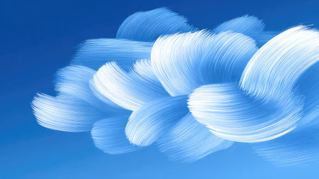 This image features an abstract representation of soft cloud brush strokes against a deep blue sky, creating a sense of tranquility and artistic beauty.の素材