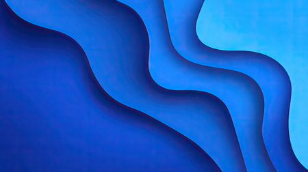 This abstract image features smooth flowing waves in varying shades of blue, ideal for creative projects needing a calming and modern background.の素材