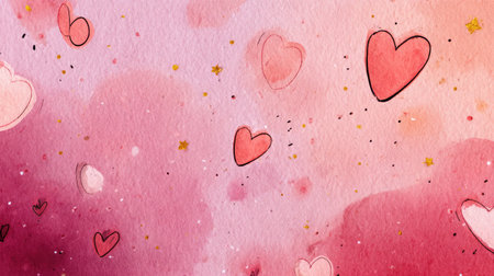 A vibrant watercolor artwork featuring floating hearts against a gentle pink background, ideal for romantic projects and charming decorations, celebrating love and joy.の素材